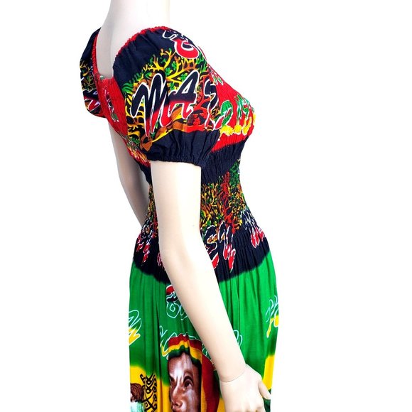 Bob Marley Maxi Dress S M L XL Reggae Rasta Jamaica One Love - Picture 2 of 11